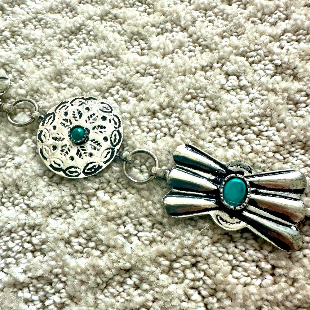 Silver Concho Belt with Faux Turquoise - Picture 4 of 5